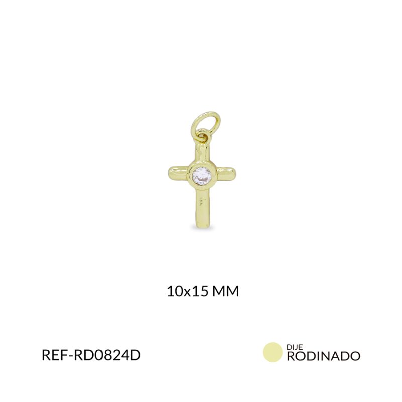 Dije Rodinado cruz circón plateado 10x15mm / x unidad / Ref-RD0824D / Ref-RD0824D