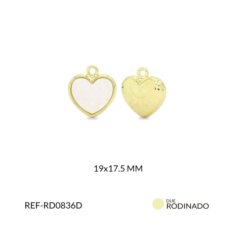 Dije Rodinado corazón con nácar 19x17.5mm / x unidad / ref-RD0836D / ref-RD0836D