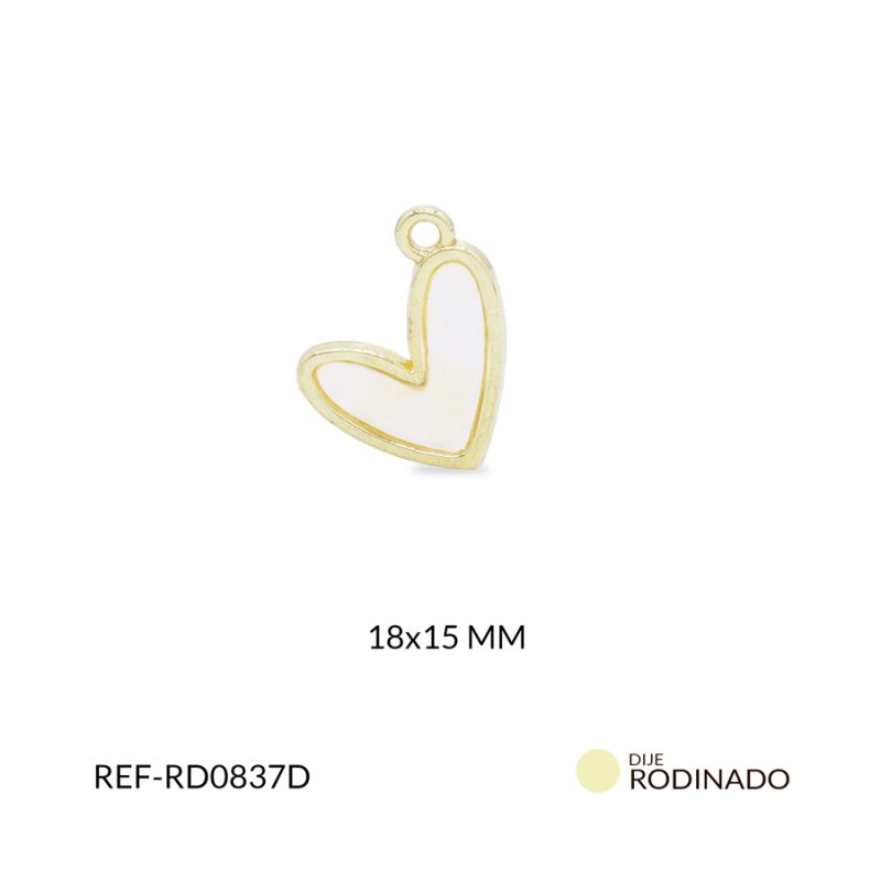 Dije Rodinado corazón nácar 18x15mm / x unidad / ref-RD0837D / ref-RD0837D