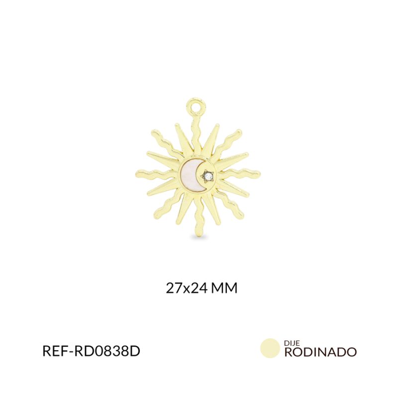 Dije Rodinado sol con luna nácar 27x24mm / x unidad / ref-RD0838D / ref-RD0838D