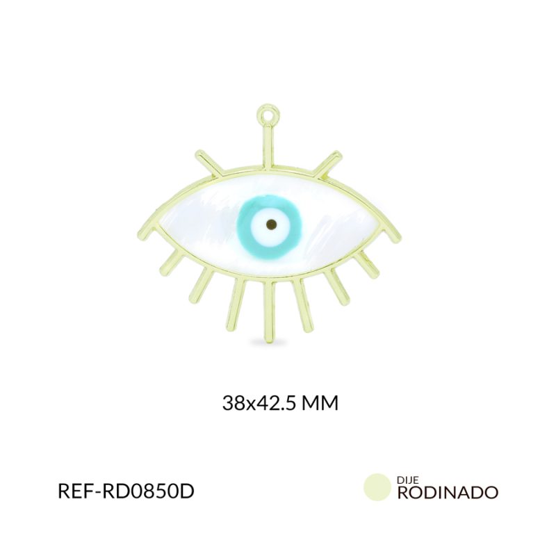 Dije Rodinado ojo pestaña resina vitral blanca 38x42.5mm / x unidad / ref-RD0850D / ref-RD0850D