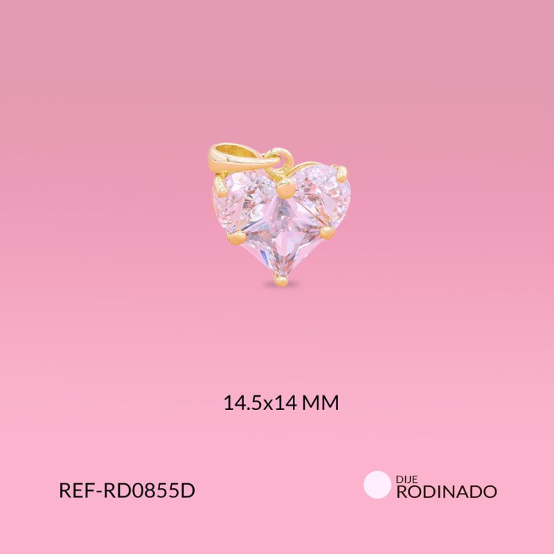 Dije Rodinado corazón cristal transparente 14.5x14mm / x unidad / ref-RD0855D / ref-RD0855D