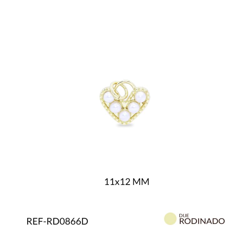Dije Rodinado corazón con perlas 11x12mm / x unidad / ref-RD0866D / ref-RD0866D