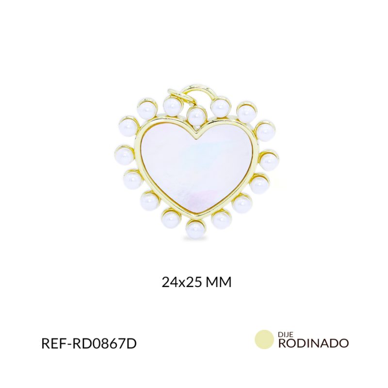 Dije Rodinado corazón nácar con perlas 24x25mm / x unidad / ref-RD0867D / ref-RD0867D