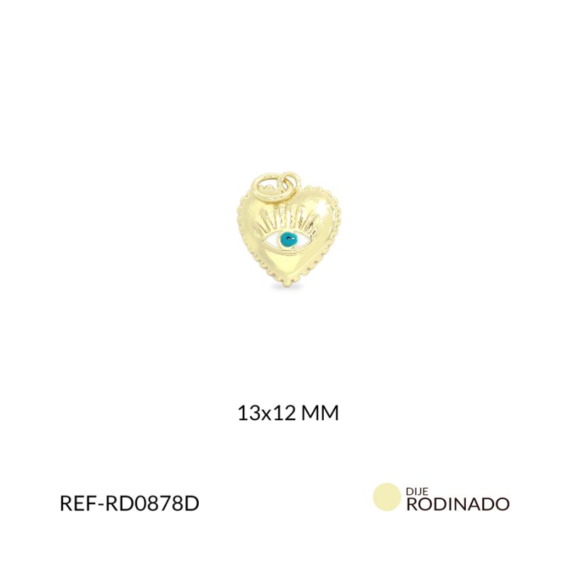Dije Rodinado corazón ojo azul pestañas 13x12mm / x unidad / ref-RD0878D / ref-RD0878D