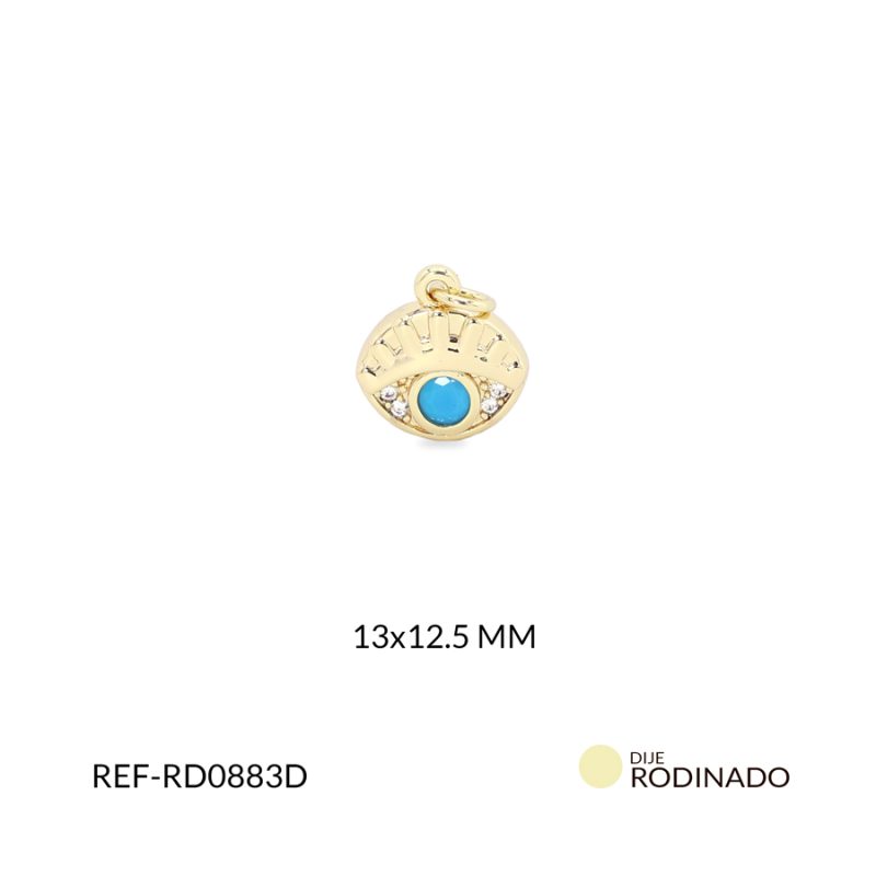Dije Rodinado ojo azul circón plateado 13x12.5mm / x unidad / ref-RD0883D / ref-RD0883D