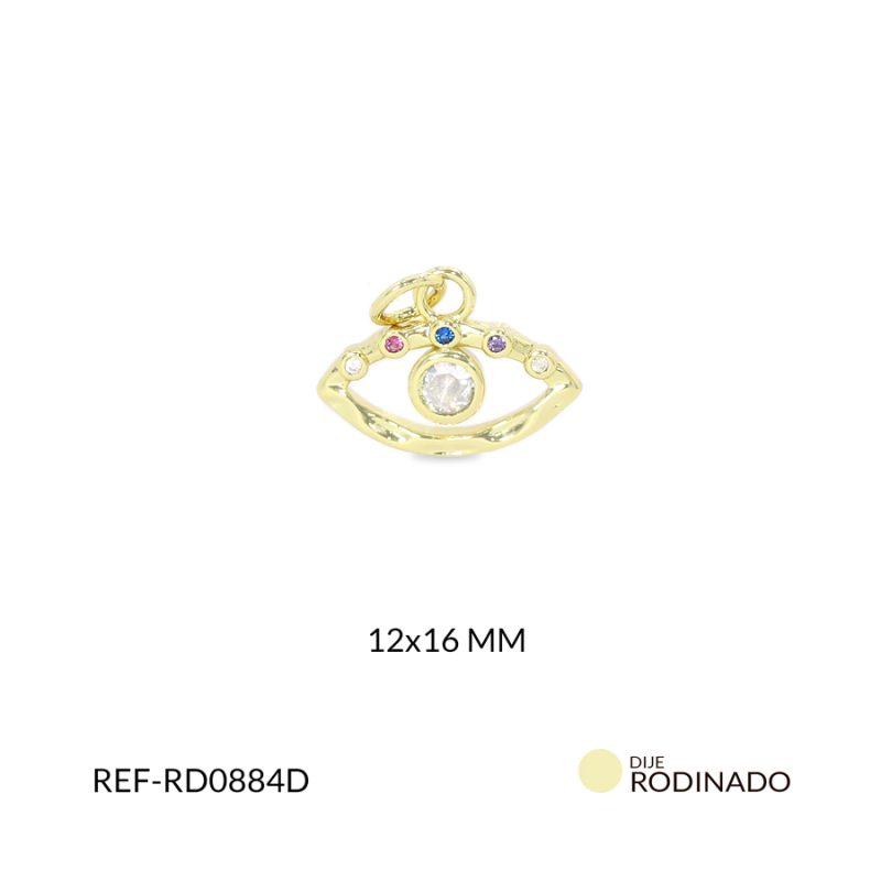 Dije Rodinado ojo silueta circón multicolor 12x16mm / x unidad / ref-RD0884D / ref-RD0884D