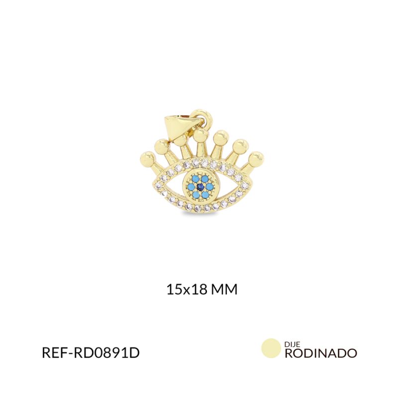 Dije Rodinado Ojo azul con pestañas circones plateados 15x18mm / x unidad / Ref-RD0891D / Ref-RD0891D