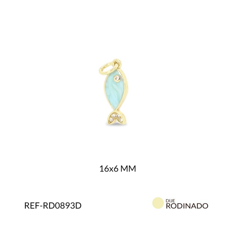Dije Rodinado pez resina Azul celeste circón plateado 16x6mm / x unidad / ref-RD0893D / ref-RD0893D
