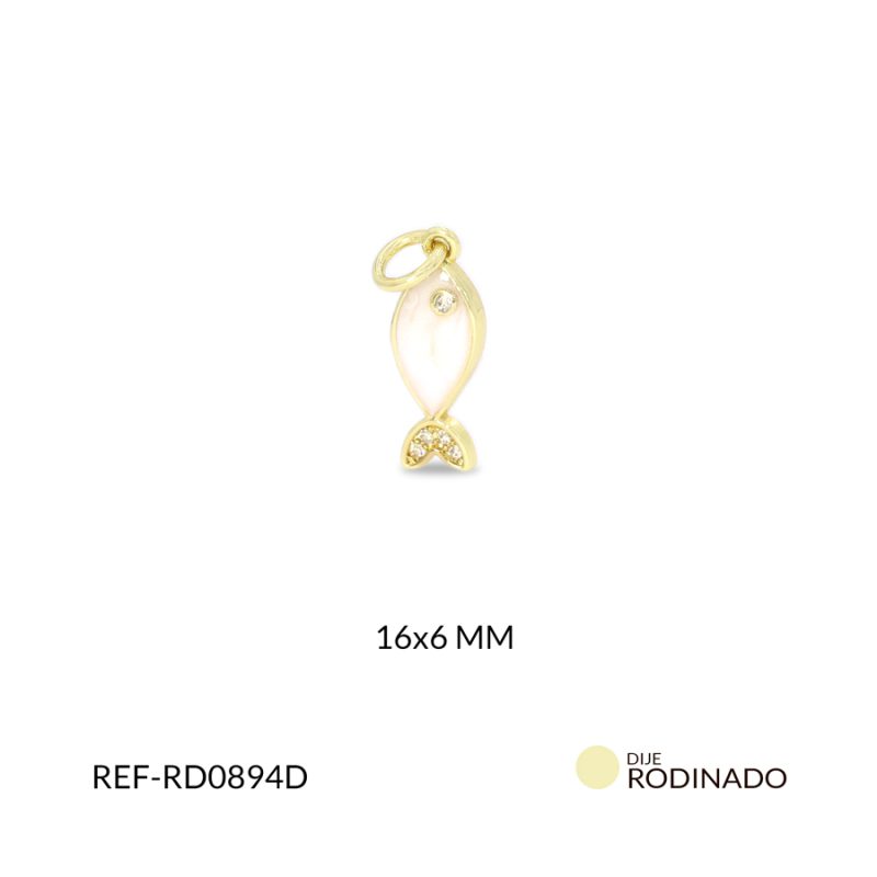Dije Rodinado pez resina blanca circón plateado 16x6mm / x unidad / ref-RD0894D / ref-RD0894D