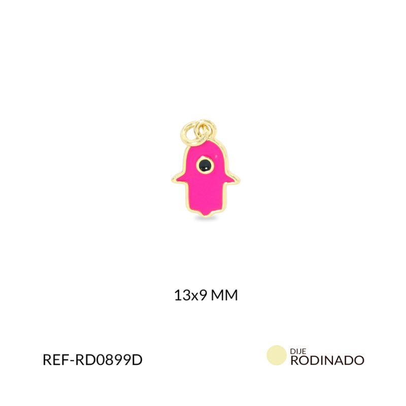 Dije Rodinado Mano hamsa resina fucsia 13x9mm / x unidad / ref-RD0899D / ref-RD0899D