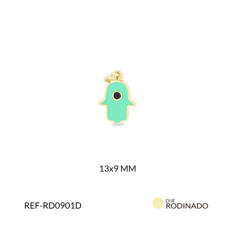 Dije Rodinado Mano hamsa resina Verde menta 13x9mm / x unidad / ref-RD0901D / ref-RD0901D