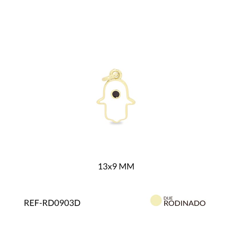 Dije Rodinado Mano hamsa resina blanca 13x9mm / x unidad / ref-RD0903D / ref-RD0903D