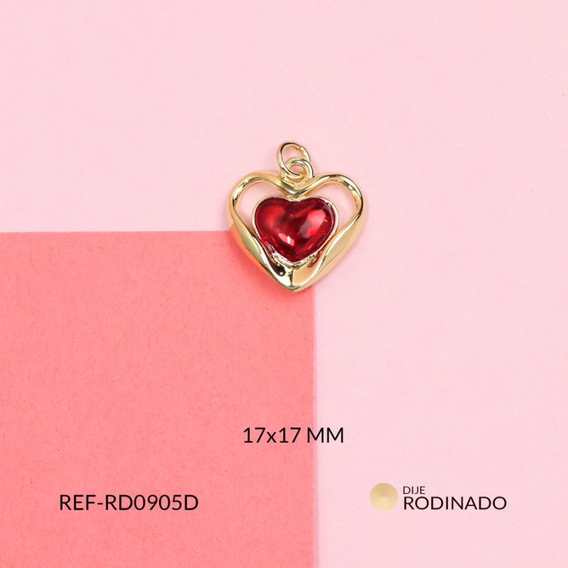 Dije Rodinado corazón resina roja silueta superior 17mm / x unidad / Ref-RD0905D / Ref-RD0905D