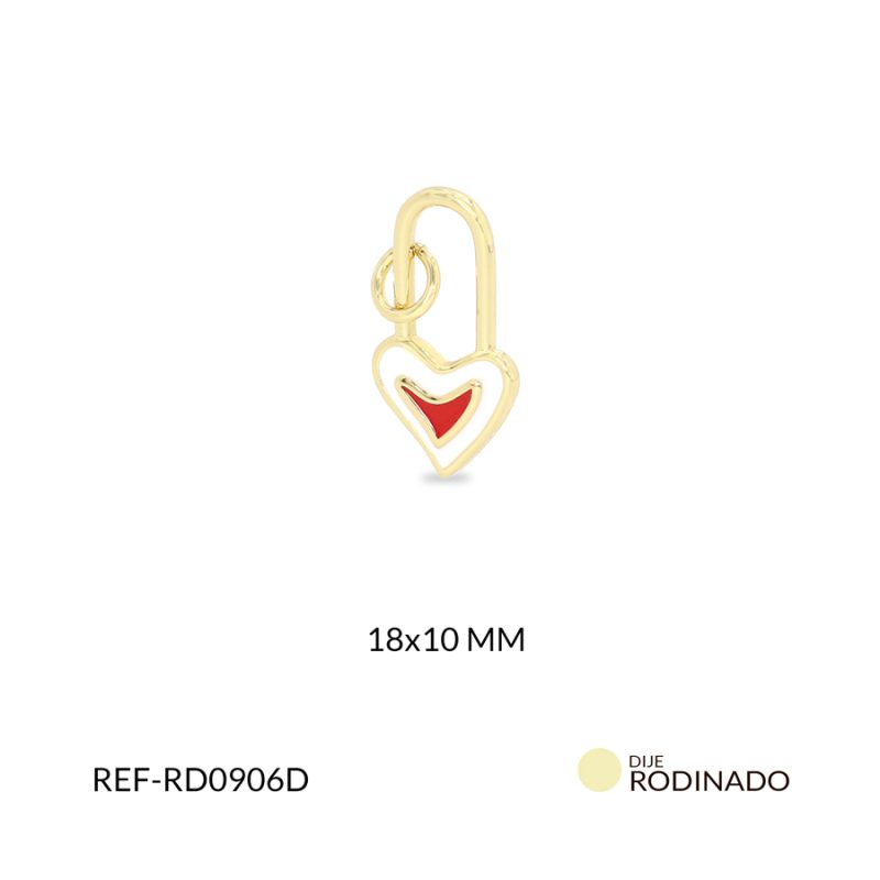 Dije Rodinado candado corazón resina blanco-rojo 18x10mm / x unidad / Ref-RD0906D / Ref-RD0906D