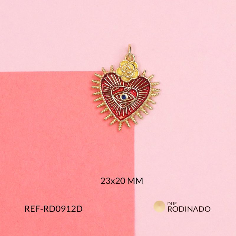 Dije rodinado corazón resina roja destello rosa 23x20mm / x unidad / Ref-RD0912D / Ref-RD0912D