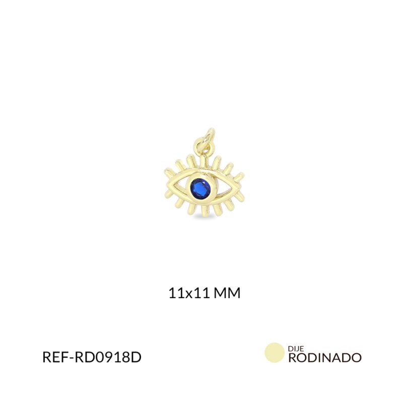 Dije Rodinado ojo cristal azul pestañas 11x11mm / x unidad / ref-RD0918D / ref-RD0918D