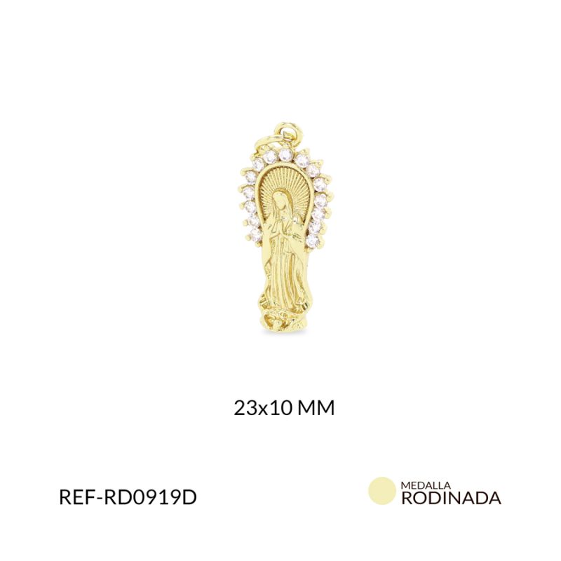 Dije Rodinado Virgen Guadalupe arco circón plateado 23x10mm / x unidad / Ref-RD0919D / Ref-RD0919D