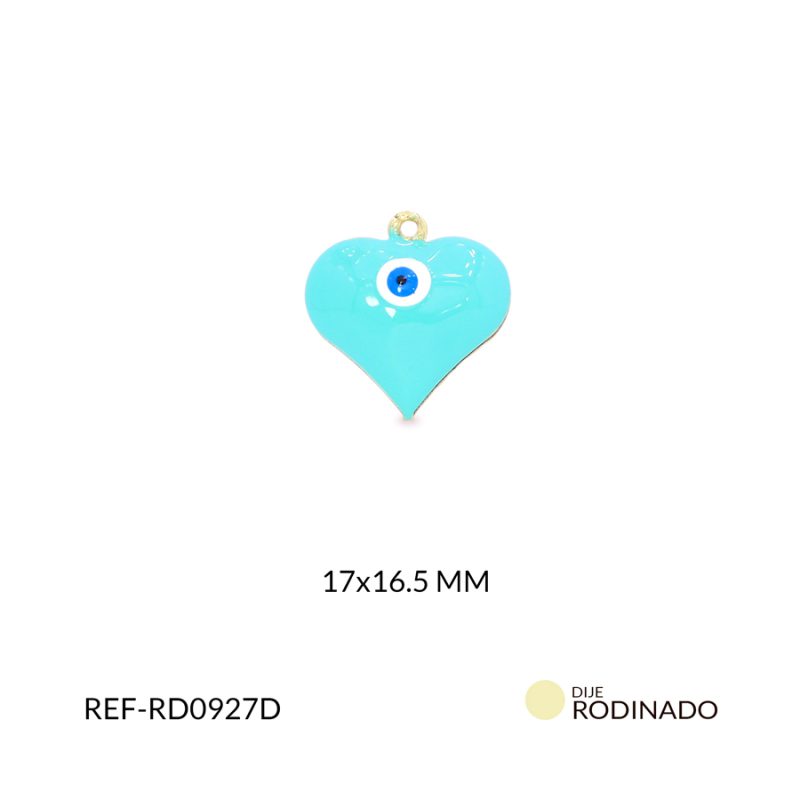 Dije Rodinado corazón inflado verde menta ojo turco 17x16.5mm / x unidad / ref-RD0927D / ref-RD0927D