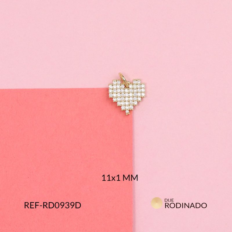 Dije Rodinado corazón circón plateado 11mm / x unidad / Ref-RD0939D / Ref-RD0939D