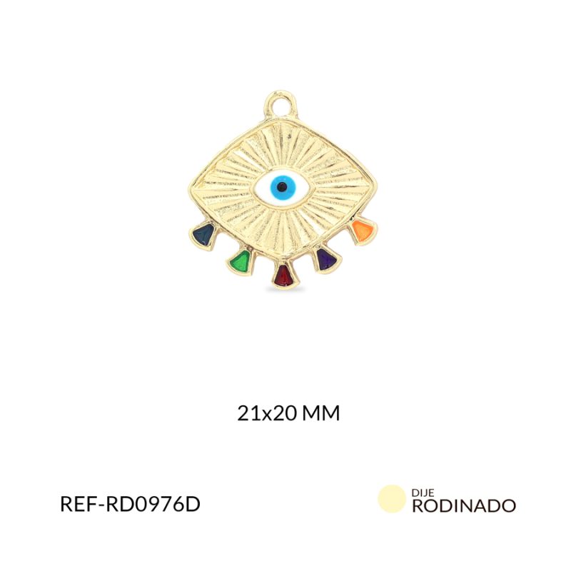 Dije Rodinado ojo blanco con triángulos multicolor 21x20mm / x unidad / Ref-RD0976D / Ref-RD0976D