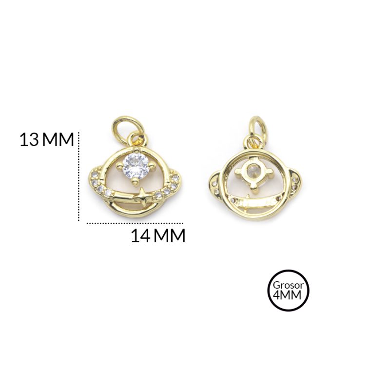 DIJE RODINADO PLANETA CIRCÓN PLATEADO 13 X 14 MM / color dorado / X UNIDAD / ref-RD0205D / ref-RD0205D