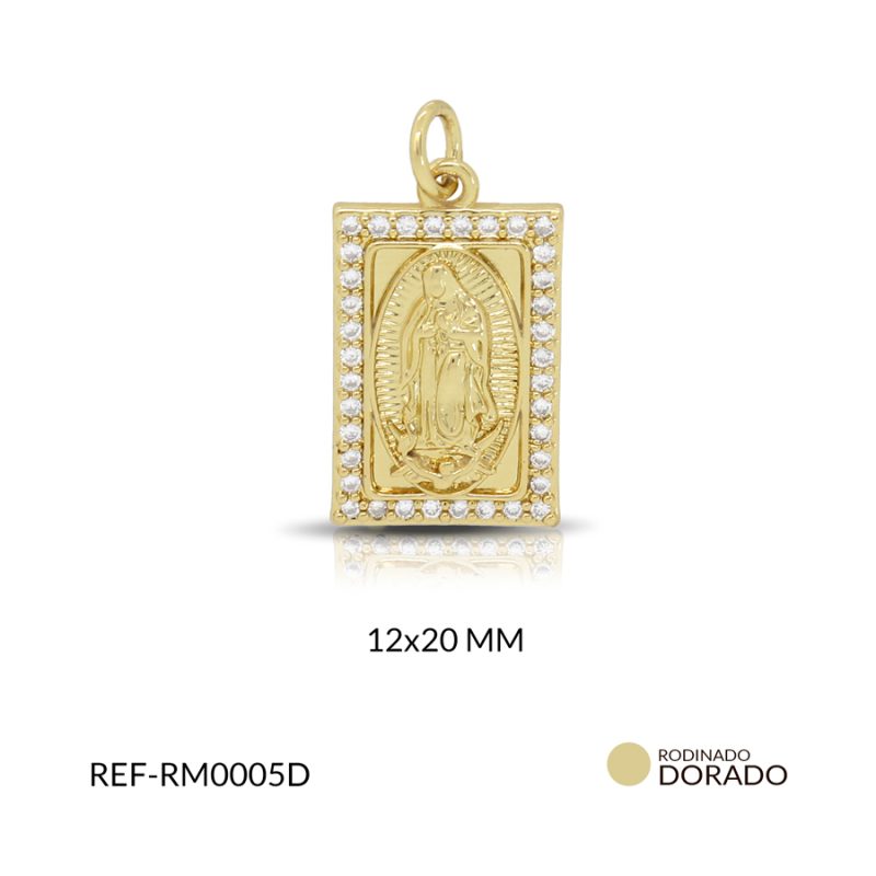 Medalla rodinada virgen de Guadalupe circón plateado 12x20mm / x unidad / Ref-RM0005D / Ref-RM0005D