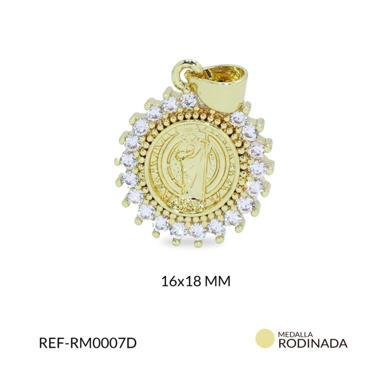 Medalla rodinado san benito dorado con circon plateado 16x18mm / x unidad / Ref-RM0007D / Ref-RM0007D