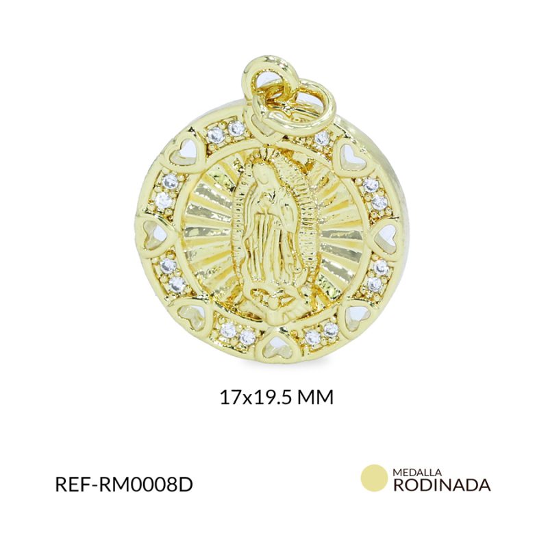 Medalla rodinada Virgen de guadalupe con circon plateado 17x19.5mm / x unidad / Ref-RM0008D / RM0008D