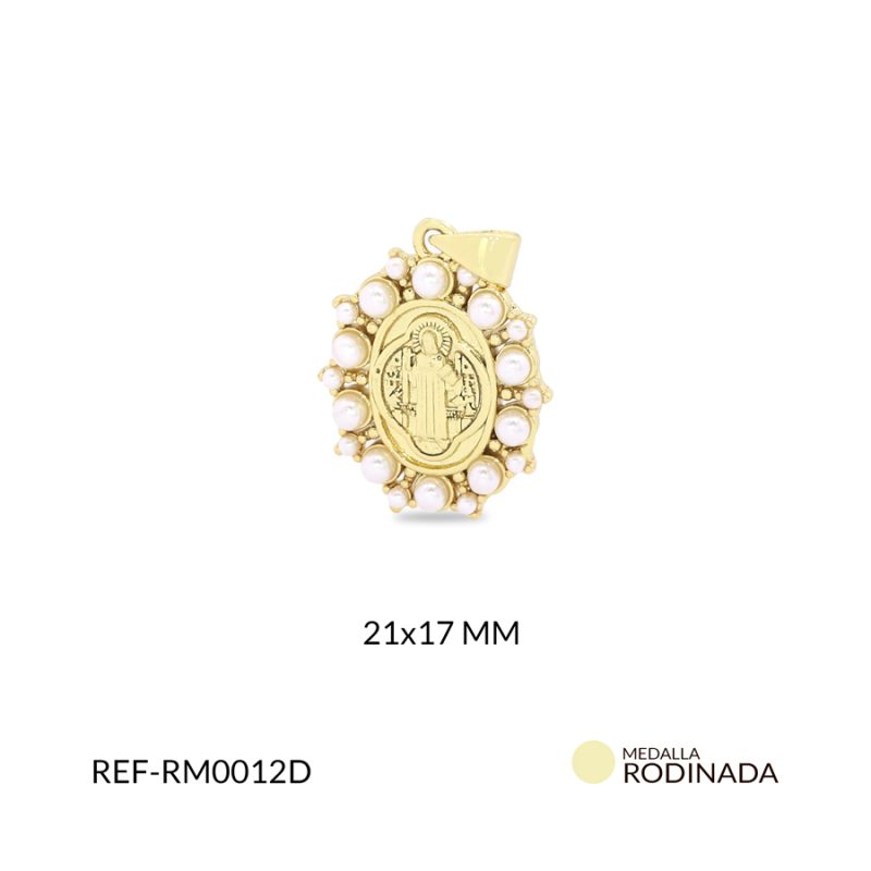 Medalla Rodinada San Benito con perlas 21x17mm / x unidad / Ref-RM0012D / Ref-RM0012D