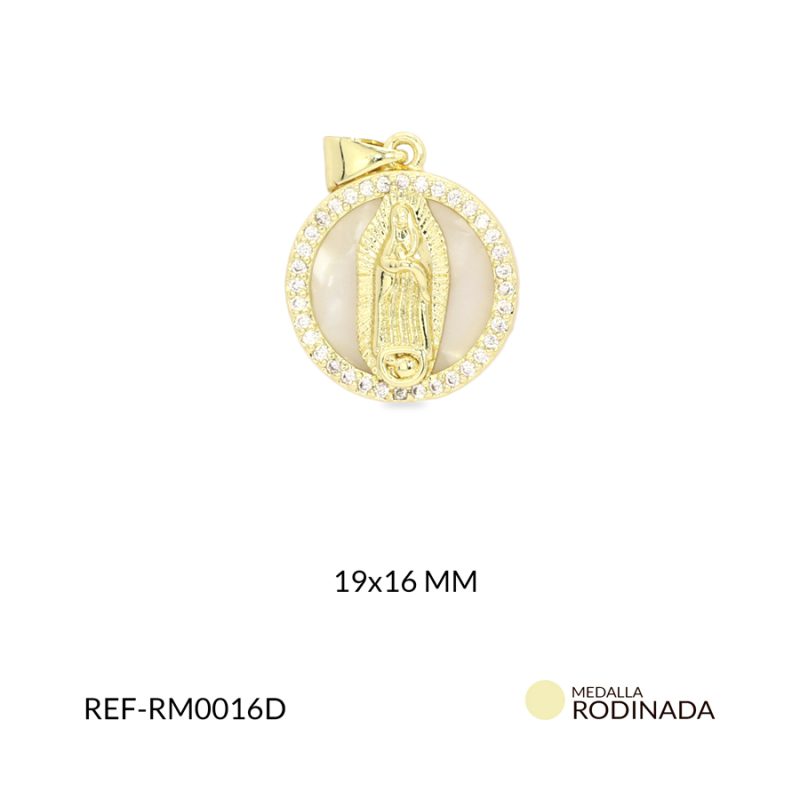 Medalla Rodinada Virgen Guadalupe Nacar circón plateado 19x16mm / x unidad / Ref-RM0016D / Ref-RM0016D
