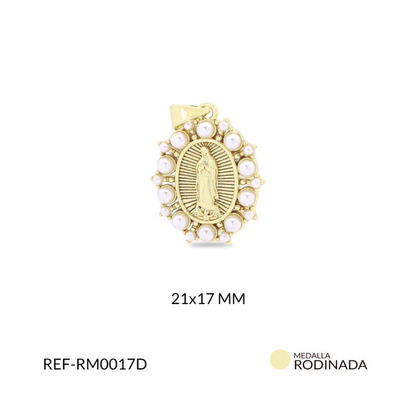 Medalla Rodinada Virgen de Guadalupe con perlas 21x17MM / x unidad / Ref-RM0017D / Ref-RM0017D
