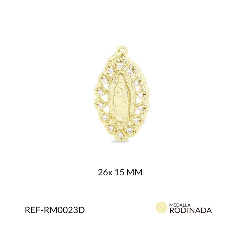 Medalla Rodinada ovalada Virgen Guadalupe circón plateado 26x15mm / x unidad / Ref-RM0023D / Ref-RM0023D