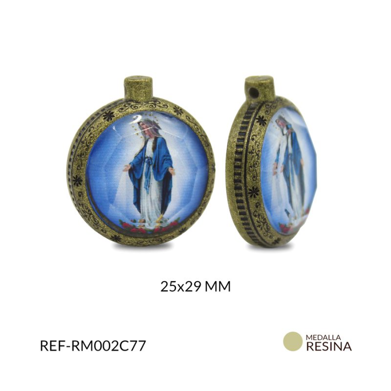 Medalla relicario virgen milagrosa en resina dorada 25 x 29 mm / x unidad / Ref-RM002C77