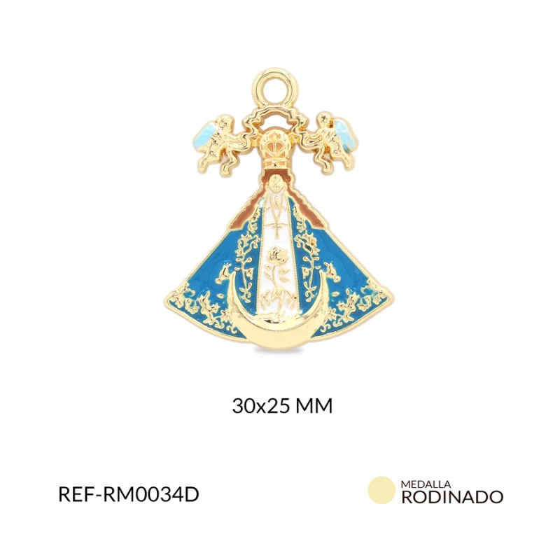 Medalla Rodinado San Juan de los lagos resina (azul celeste-blanca) 30x25mm / x unidad / Ref-RM0034D / Ref-RM0034D
