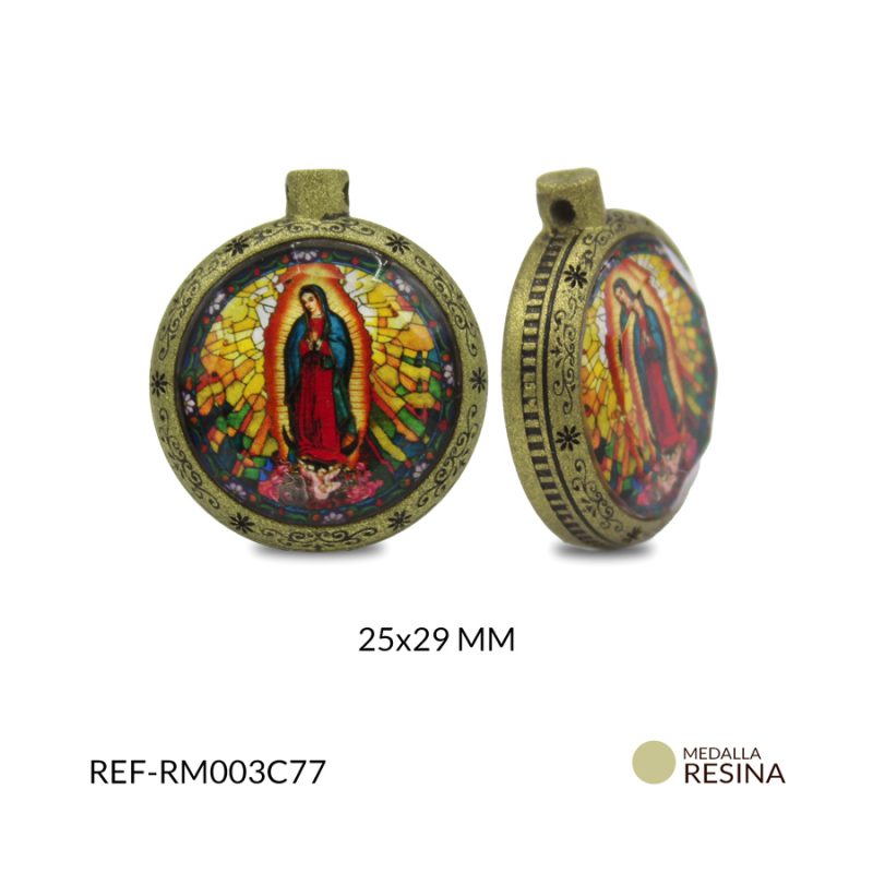 Medalla relicario virgen guadalupe en resina dorada  25 x 29 mm / x unidad / Ref-RM003C77