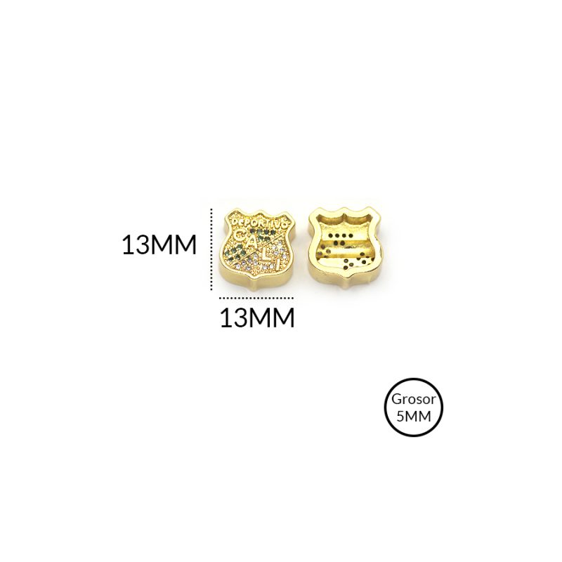 Separador rodinado escudo Cali circón (verde-plateado) 13x13mm / x und /Ref-RS0047D / Ref-RS0047D
