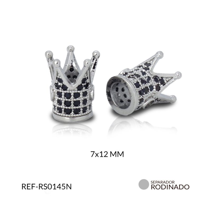 Separador redondo corona circon negro 7 x 12 mm color niquelado / x und / Ref-RS0145N