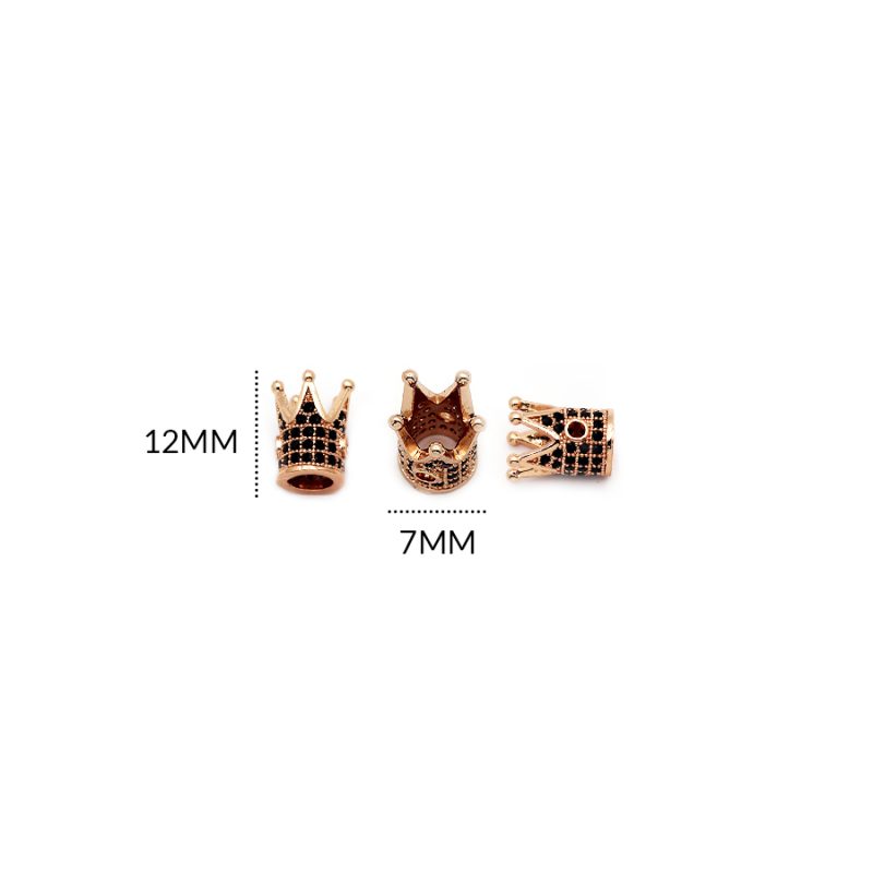 Separador Rodinado corona rosada circón negro 12x7mm / x unidad / Ref-RS0145R / Ref-RS0145R