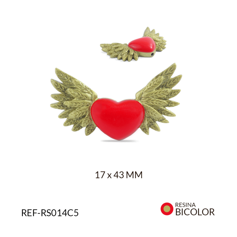 Separador resina corazon rojo alas dorado grabado 17x43mm / x unidad / Ref-RS014C5 / Ref-RS014C5