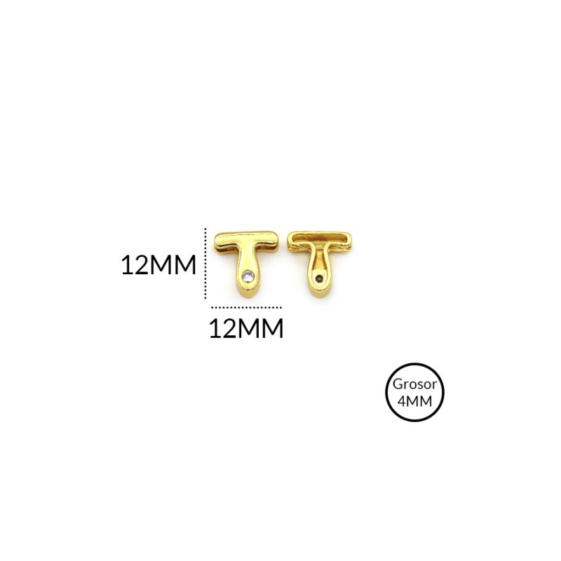 Separador Rodinado letra T circón plateado 12mm / x unidad / REF-RS0157D