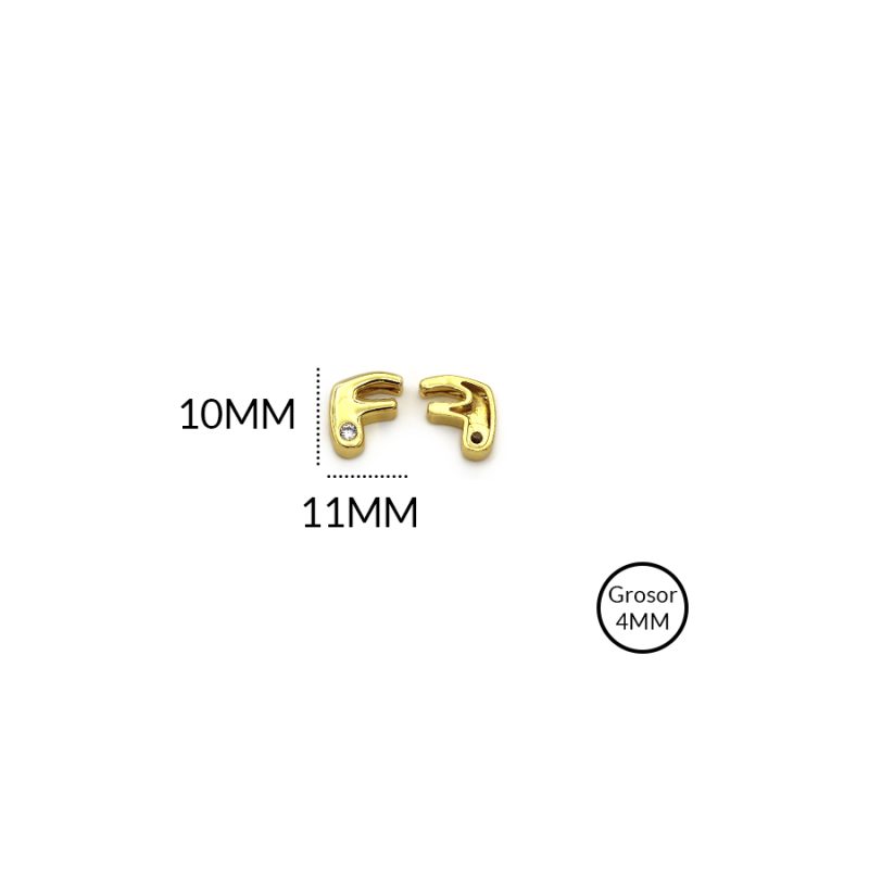 Separdor Rodinado letra F circón plateado 10x11mm / x unidad / REF-RS0159D