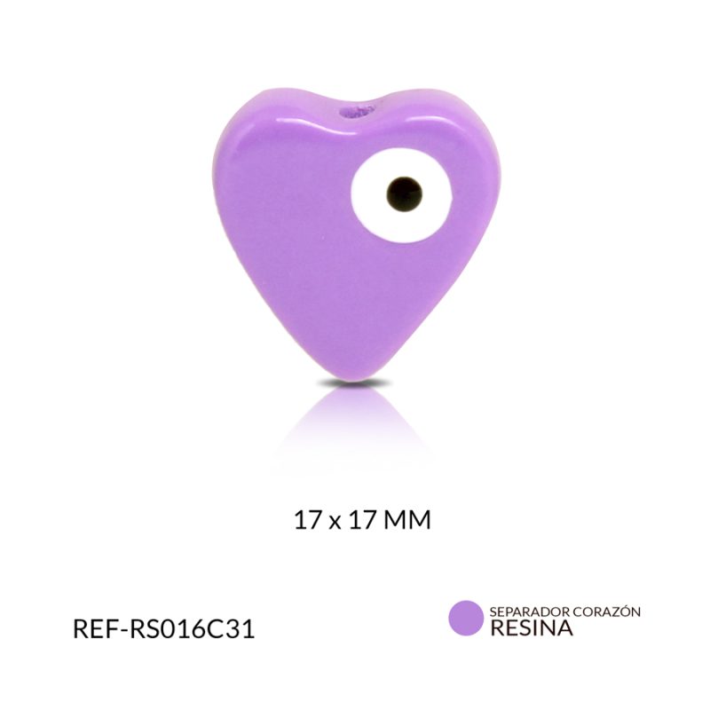 Separador resina corazón lila ojo turco blanco 17 x 17 mm / x und / Ref-RS016C31  / Ref-RS016C31 
