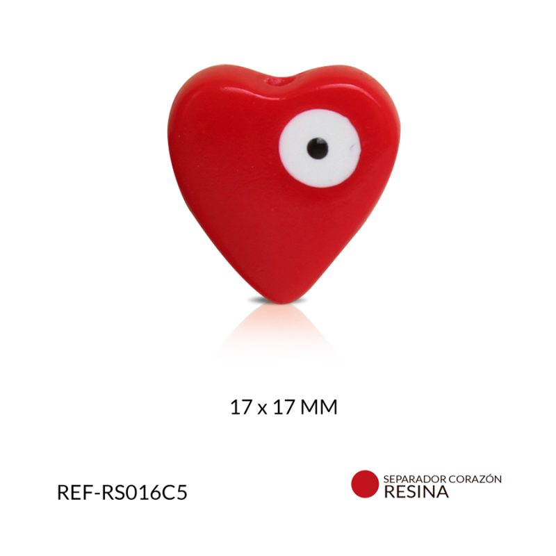 Separador resina corazón color rojo 17 x 17 mm ojo turco color blanco / x und / Ref-RS016C5 / REF-RS016C5