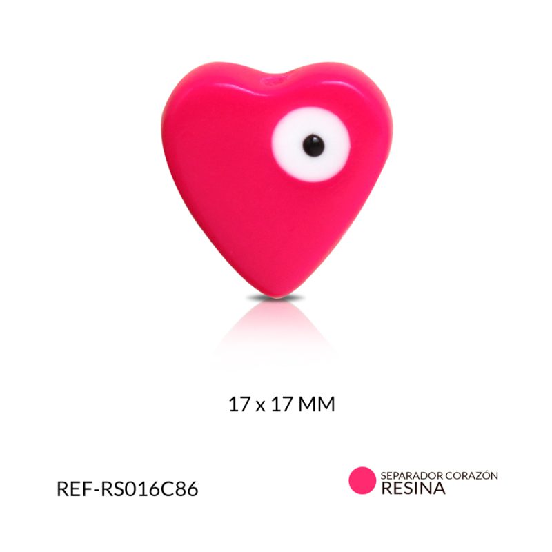 Separador resina corazón color fucsia 17 x 17 mm ojo turco color blanco / x und / Ref-RS016C86  / Ref-RS016C86 