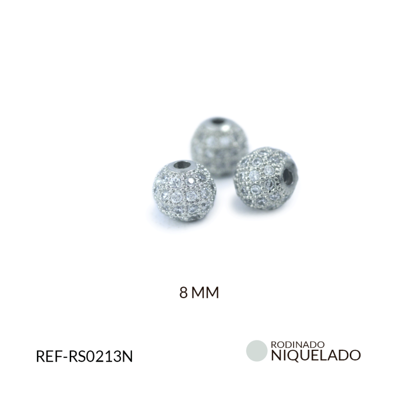 Separador rodinado balin circón plateado 8mm / x unidad / Ref-RS0213N / Ref-RS0213N