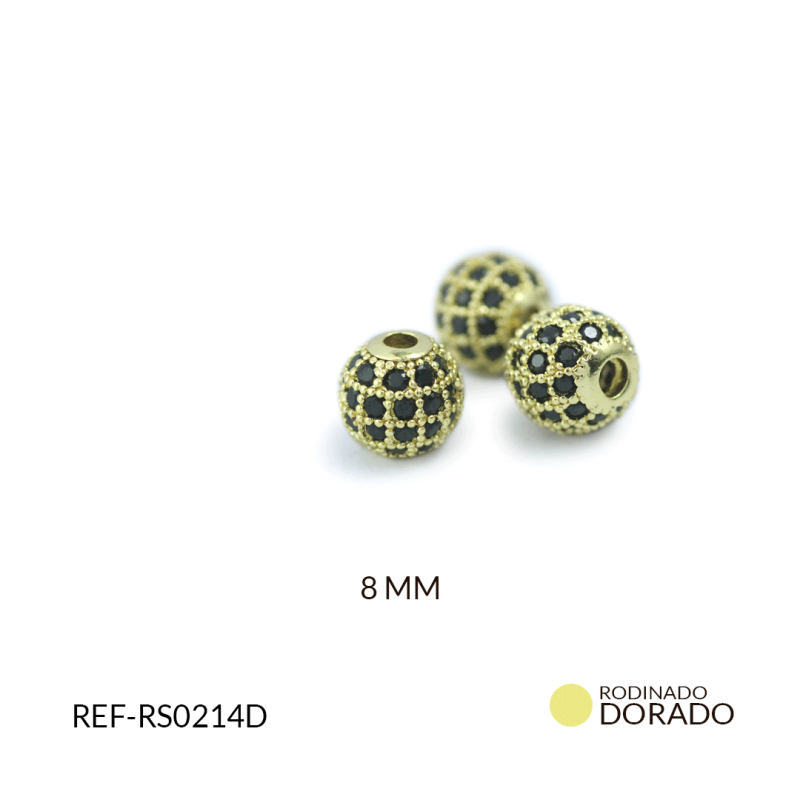 Separador rodinado balin circón negro 8mm / x unidad / REF-RS0214D