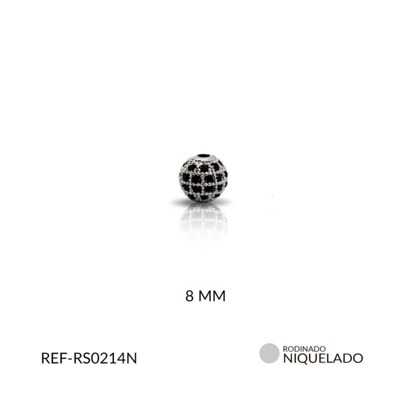 Separador rodinado balin circón negro 8mm / x unidad / Ref-RS0214N