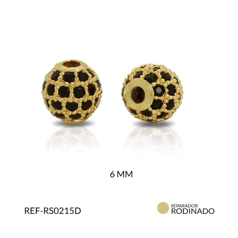 Separador rodinado balin circón negro 6mm / x unidad / Ref-RS0215D