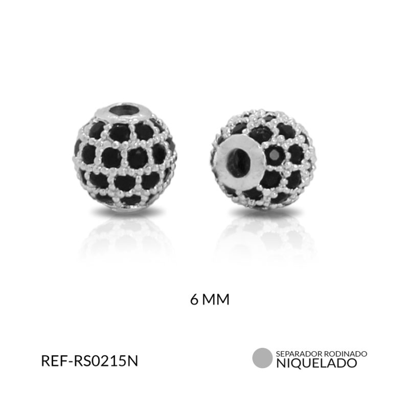 Separador rodinado balin circón negro 6mm / x unidad / Ref-RS0215N